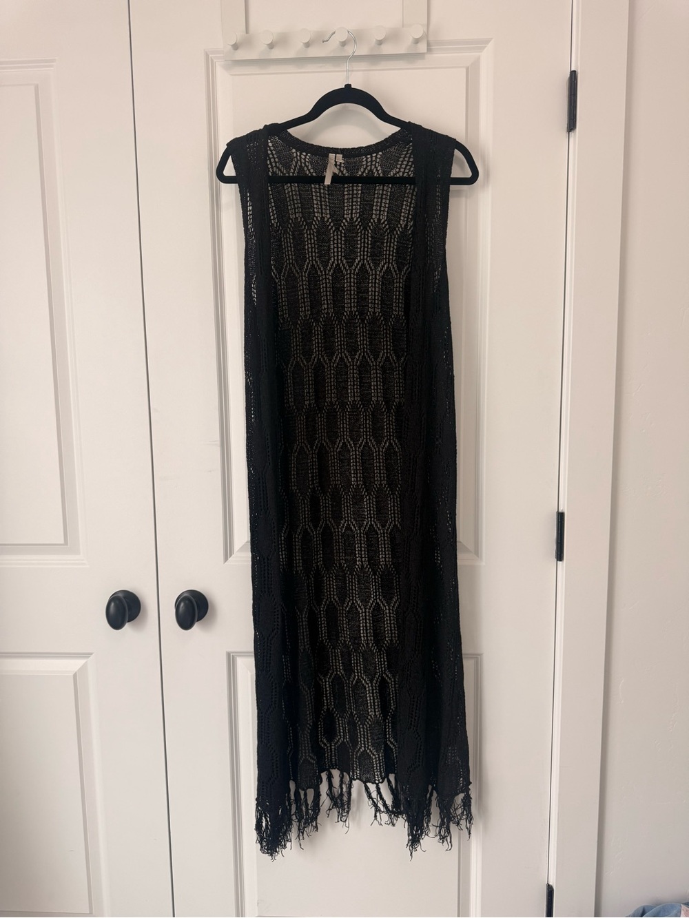 Black Crochet Fringe Duster Cardigan sleeveless